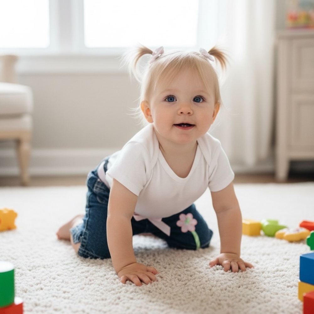 Denim Baby Girl Pants With Flower 6-9M